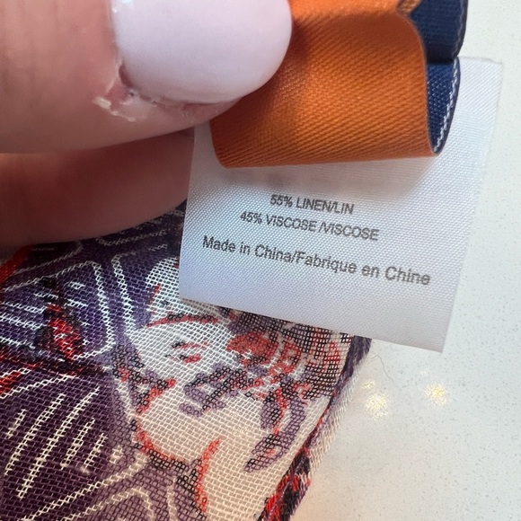 TORY BURCH Purple Floral Tassel Linen Blend Scarf - Picture 7 of 7